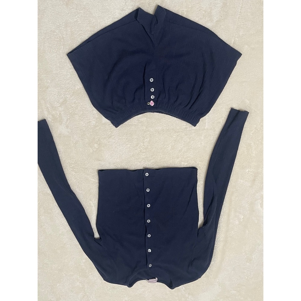 Since Forever Navy Blue Ribbed Knit 2 Piece Lounge Set Cardigan and Shorts XS